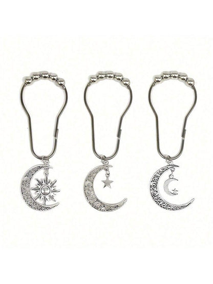 12 Star Moon Sun Shower Curtain Hooks- Curtain Shower Curtain Decorative Metal Hooks Happy Spring Fall Decor Bathroom Accessories Back To School Bathroom Decor