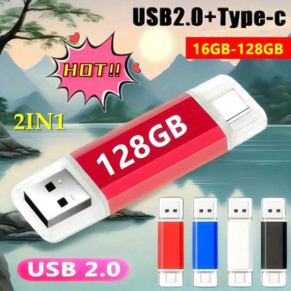 [128GB High Speed U Disk] 2pcs High Speed 128GB/ 64GB/ 32GB/ 16GB USB 2.0 Type C U Disk OTG Pen Drive| 100% Capacity New 1 Memory Stick 2 Pairs Of Memory Sticks| Compatible With Computer Smartphones