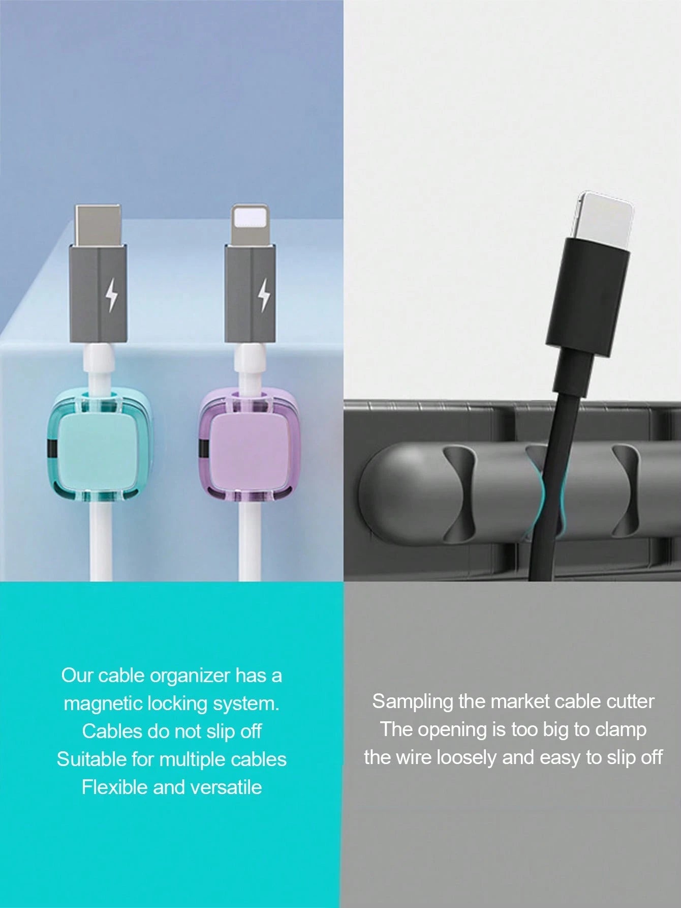 12pcs/6pcs/1pc/3pcs Magnetic Cable Clips, Magnetic Desktop Cable Clips, Slot-In Cable Clips- Cable Organizer, Cable Management, Cable Organizer Clips, Cable Holder, Desktop Cable Organizer, Charging