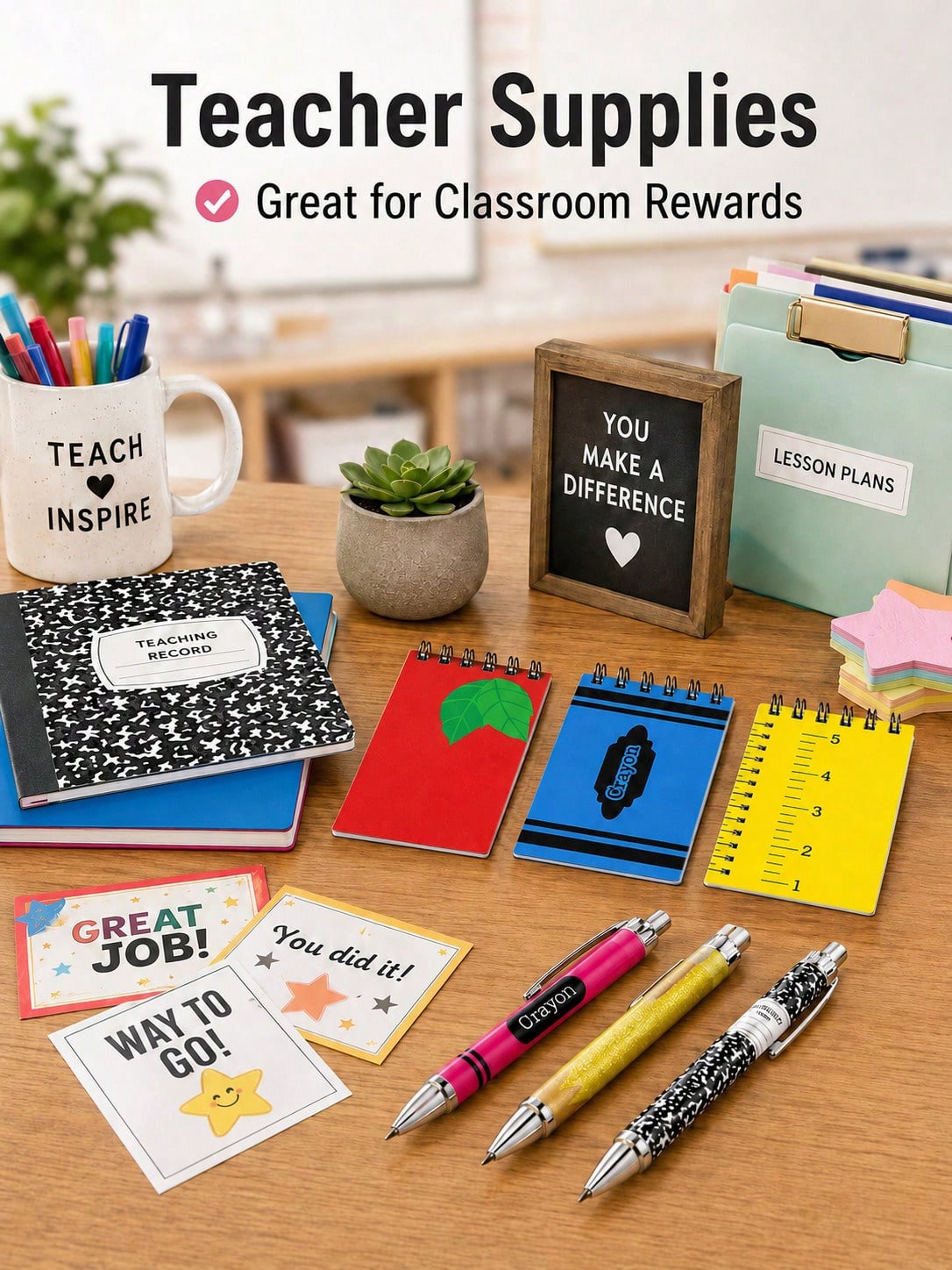 12pcs-Back To School Memo Pad & Ballpoint Pen Set Gift, Apple Pencil & Crayon Design, Welcome Back To School, Spiral Memo Pad, Pocket Diary, Back To School Pattern, First Day Of School Teacher Reward