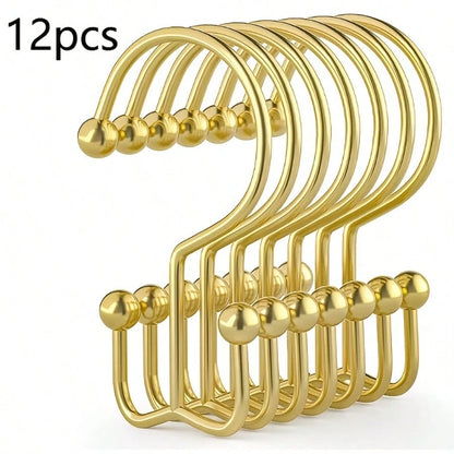 12pcs Double Hook Shower Curtain Rings, Mountain-Shaped Design, Multi-Functional Metal Shower Curtain Hooks For Home