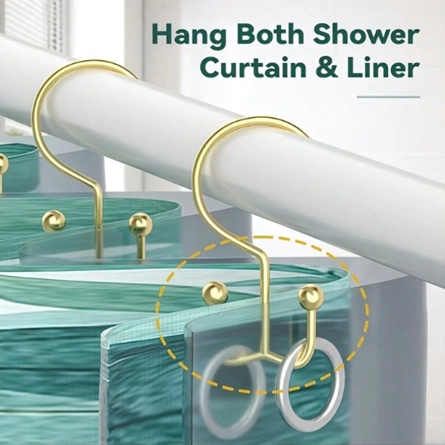 12pcs Double Hook Shower Curtain Rings, Mountain-Shaped Design, Multi-Functional Metal Shower Curtain Hooks For Home
