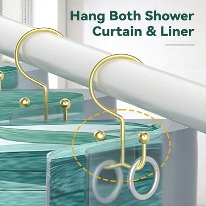 12pcs Double Hook Shower Curtain Rings, Mountain-Shaped Design, Multi-Functional Metal Shower Curtain Hooks For Home