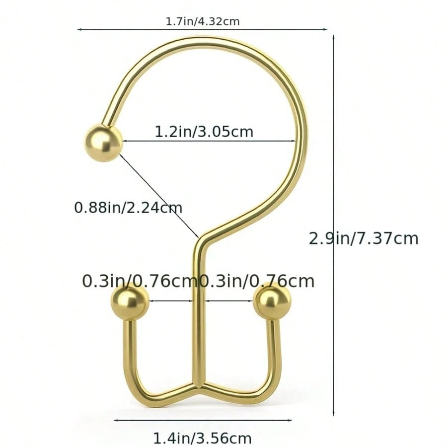 12pcs Double Hook Shower Curtain Rings, Mountain-Shaped Design, Multi-Functional Metal Shower Curtain Hooks For Home
