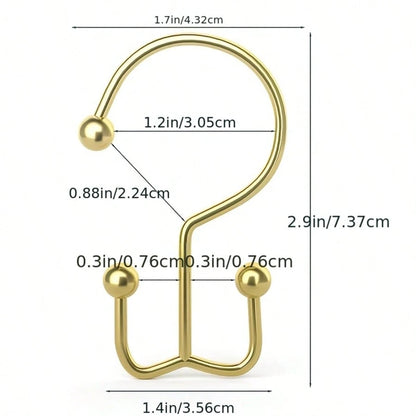 12pcs Double Hook Shower Curtain Rings, Mountain-Shaped Design, Multi-Functional Metal Shower Curtain Hooks For Home