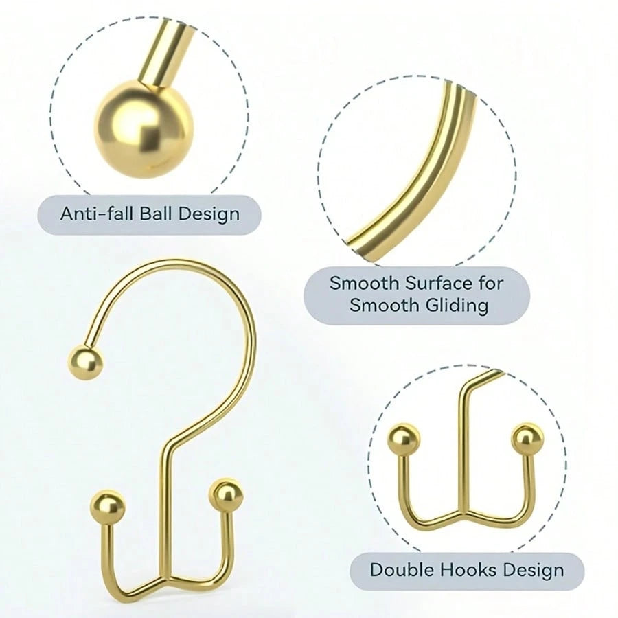 12pcs Double Hook Shower Curtain Rings, Mountain-Shaped Design, Multi-Functional Metal Shower Curtain Hooks For Home
