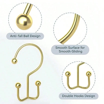 12pcs Double Hook Shower Curtain Rings, Mountain-Shaped Design, Multi-Functional Metal Shower Curtain Hooks For Home