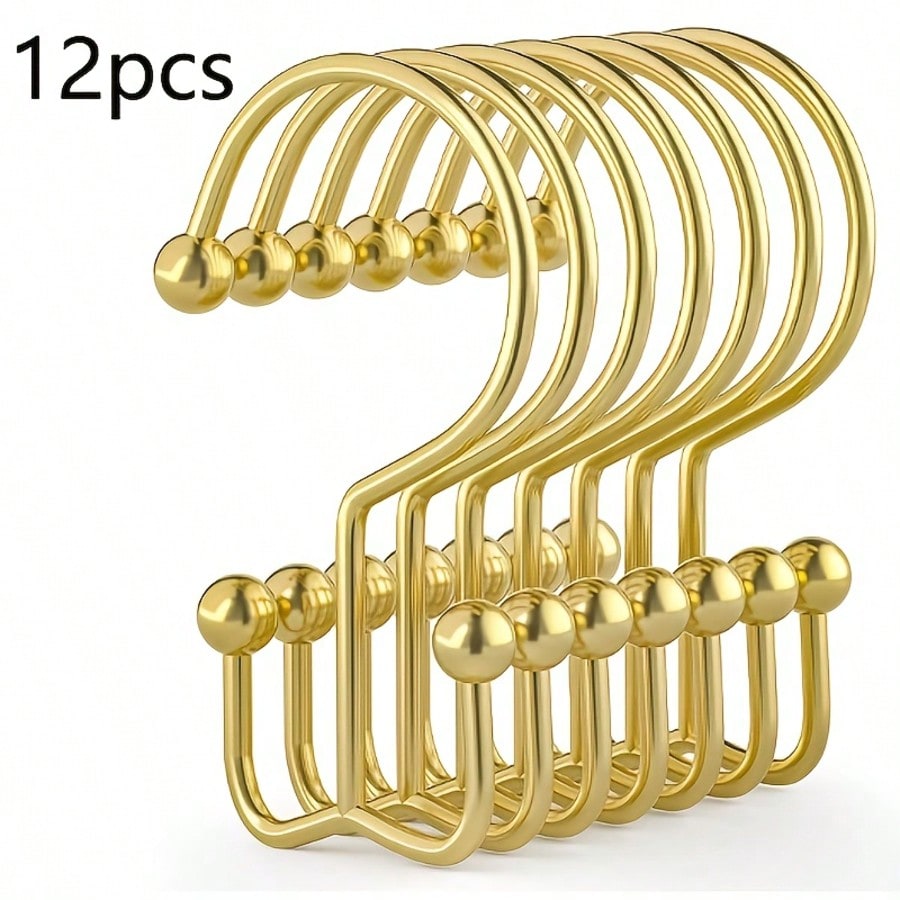 12pcs Double Hook Shower Curtain Rings, Mountain-Shaped Design, Multi-Functional Metal Shower Curtain Hooks For Home