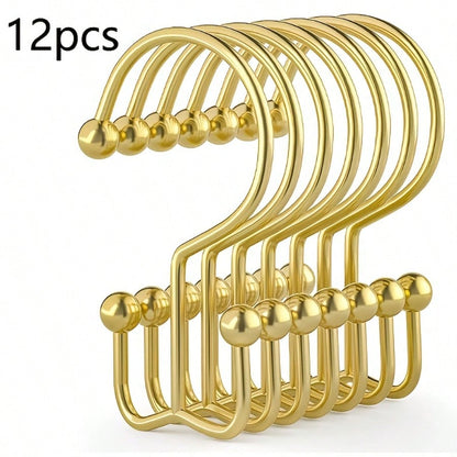 12pcs Double Hook Shower Curtain Rings, Mountain-Shaped Design, Multi-Functional Metal Shower Curtain Hooks For Home