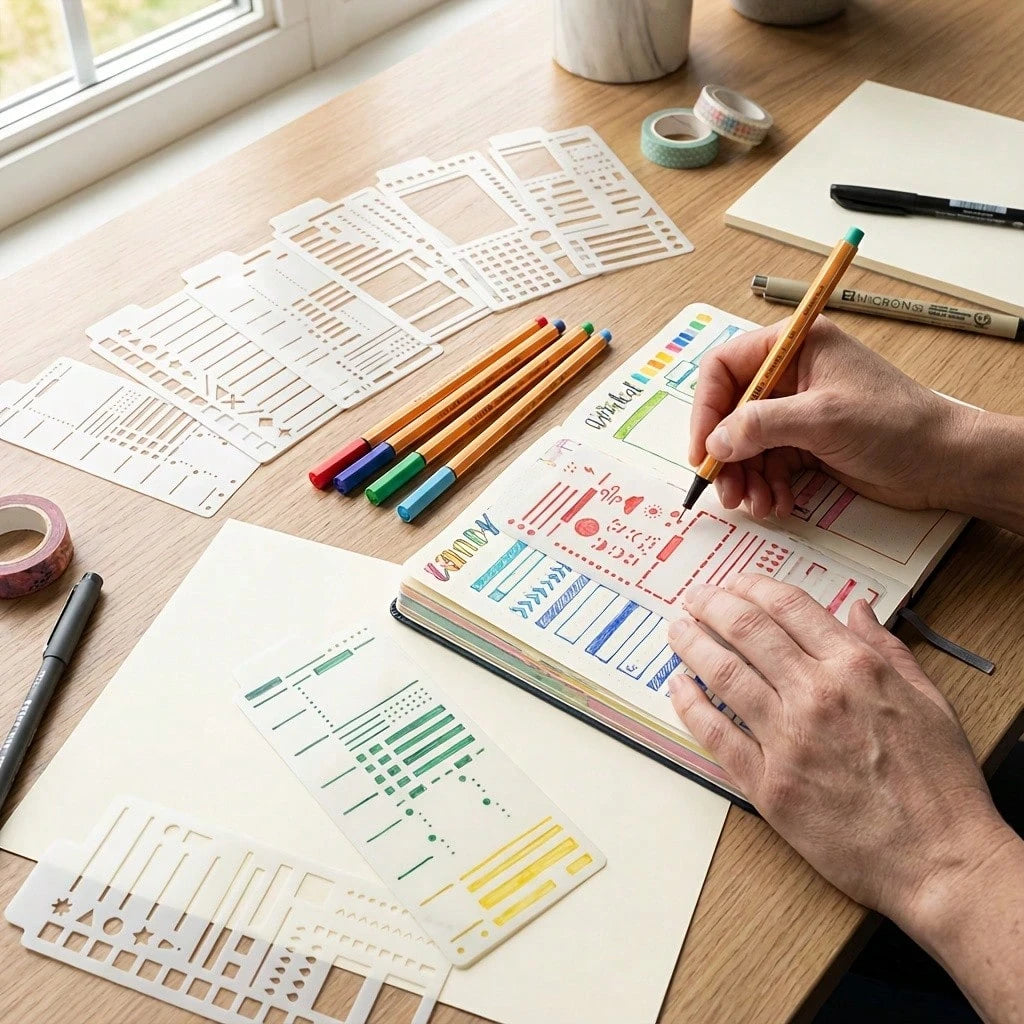 12pcs Flexible Drawing Templates- Reusable Grid Dot Matrix Templates, Suitable For Bullet Journals, Creative Memo Templates, Lists, Daily Planners, Calendars, And Binders; Essential For Hand Letterin