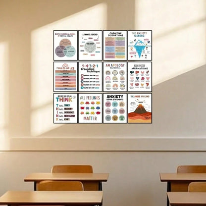 12pcs Motivational Mental Health Poster Set- Positive Relaxation Office Decor, Group & Classroom Counseling Wall Art, Perfect Room Decoration- 8x10 Inch Unframed