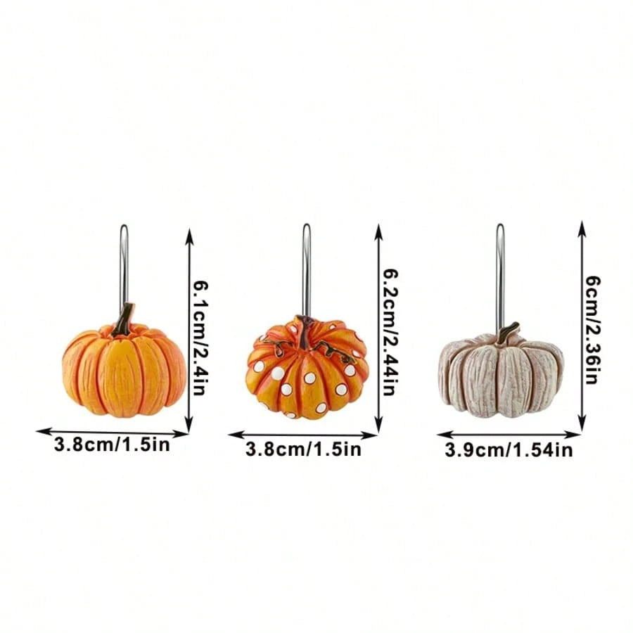 12pcs Pumpkin Shower Curtain Hooks, Thanksgiving, Autumn Country Style Stainless Steel Rust-Proof Pumpkin Decorative Shower Curtain Hooks Rings, Curtain Hooks, Bathroom Decor Hooks Accessories, Shower