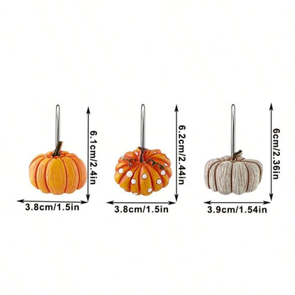 12pcs Pumpkin Shower Curtain Hooks, Thanksgiving, Autumn Country Style Stainless Steel Rust-Proof Pumpkin Decorative Shower Curtain Hooks Rings, Curtain Hooks, Bathroom Decor Hooks Accessories, Shower