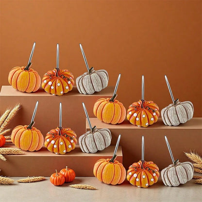 12pcs Pumpkin Shower Curtain Hooks, Thanksgiving, Autumn Country Style Stainless Steel Rust-Proof Pumpkin Decorative Shower Curtain Hooks Rings, Curtain Hooks, Bathroom Decor Hooks Accessories, Shower
