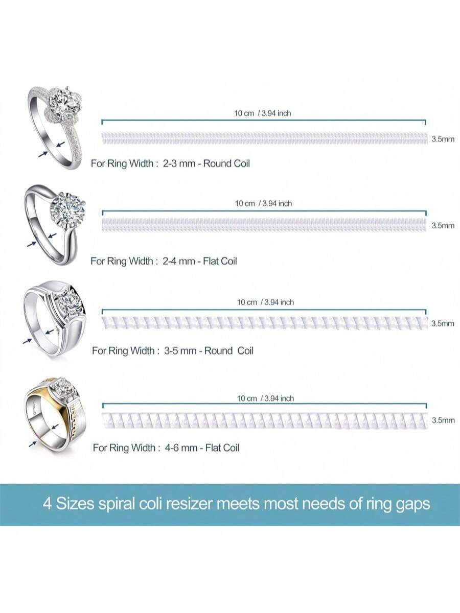 12pcs Ring Adjuster Sizers In 4 Sizes, Invisible Snug Fit Ring Guards For Men & Women, Spiral Silicone Tightening Clips Set