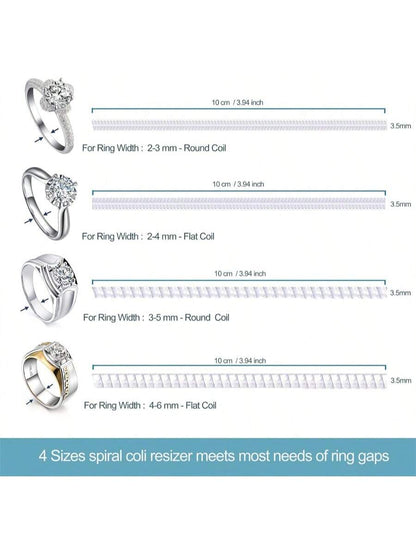 12pcs Ring Adjuster Sizers In 4 Sizes, Invisible Snug Fit Ring Guards For Men & Women, Spiral Silicone Tightening Clips Set