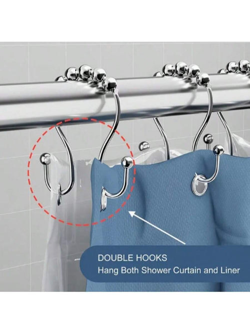 12pcs/Set Minimalist 304 Stainless Steel Double Hole Shower Curtain Hooks, Window Curtain Hooks, Bathroom Hooks Home Bathroom Decor Fall Decor Bathroom Accessories Back To School