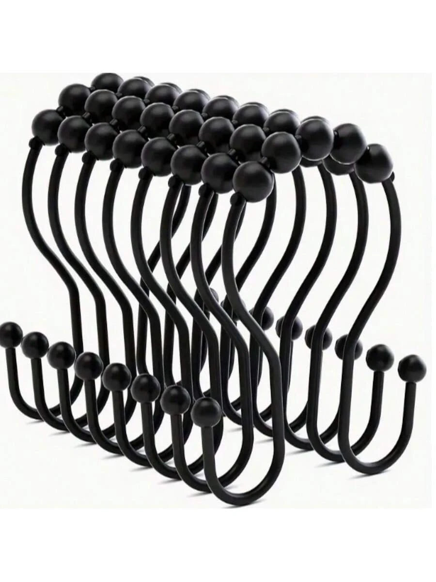 12pcs/Set Minimalist 304 Stainless Steel Double Hole Shower Curtain Hooks, Window Curtain Hooks, Bathroom Hooks Home Bathroom Decor Fall Decor Bathroom Accessories Back To School