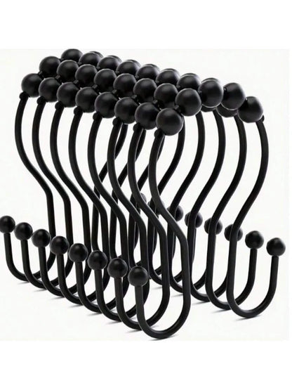 12pcs/Set Minimalist 304 Stainless Steel Double Hole Shower Curtain Hooks, Window Curtain Hooks, Bathroom Hooks Home Bathroom Decor Fall Decor Bathroom Accessories Back To School