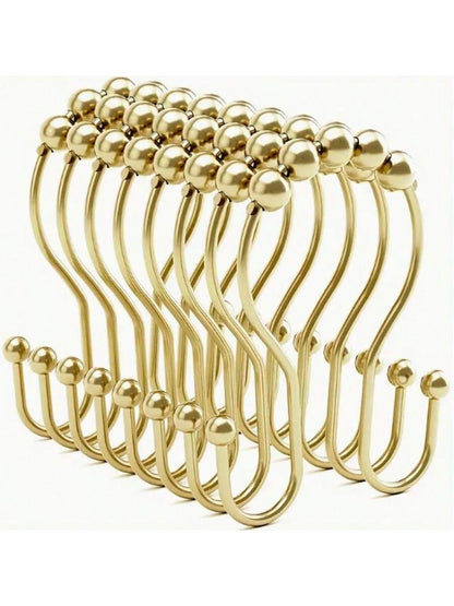 12pcs/Set Minimalist 304 Stainless Steel Double Hole Shower Curtain Hooks, Window Curtain Hooks, Bathroom Hooks Home Bathroom Decor Fall Decor Bathroom Accessories Back To School
