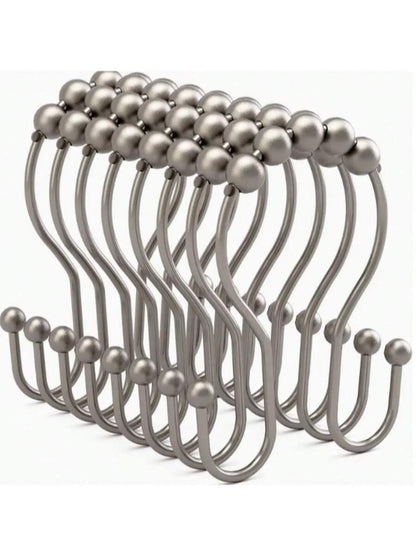 12pcs/Set Minimalist 304 Stainless Steel Double Hole Shower Curtain Hooks, Window Curtain Hooks, Bathroom Hooks Home Bathroom Decor Fall Decor Bathroom Accessories Back To School