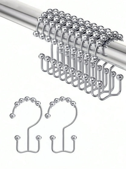 12PCS Shower Curtain Hooks – Rust-Resistant Metal Double-Glide Hooks For Bathroom Shower Rods & Curtains