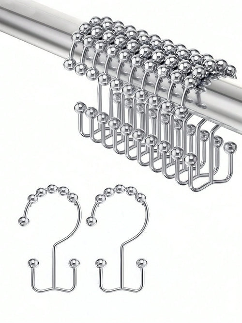 12PCS Shower Curtain Hooks – Rust-Resistant Metal Double-Glide Hooks For Bathroom Shower Rods & Curtains