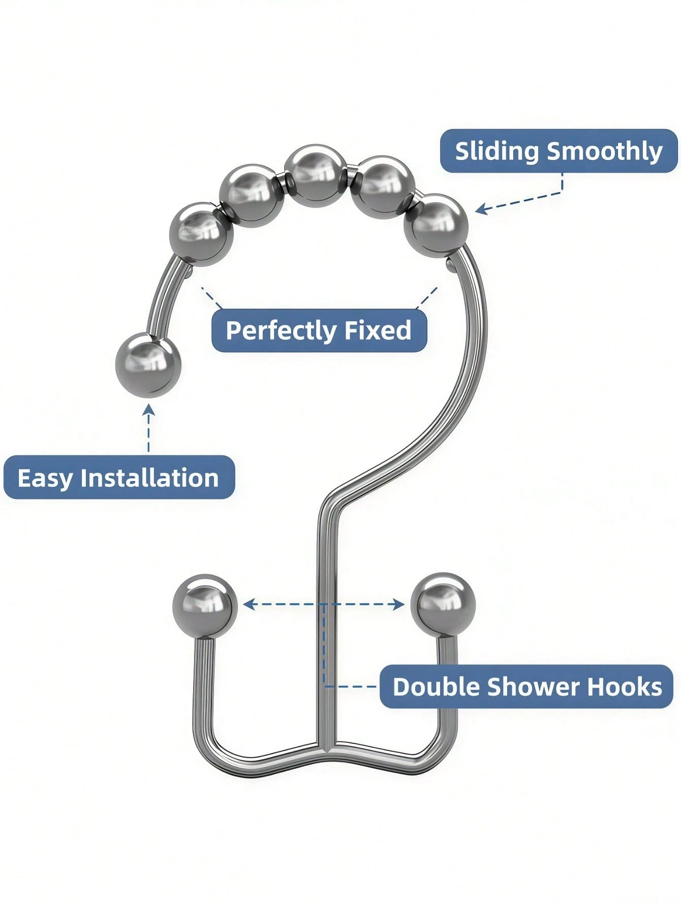 12PCS Shower Curtain Hooks – Rust-Resistant Metal Double-Glide Hooks For Bathroom Shower Rods & Curtains