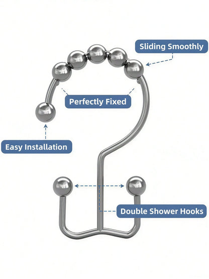 12PCS Shower Curtain Hooks – Rust-Resistant Metal Double-Glide Hooks For Bathroom Shower Rods & Curtains