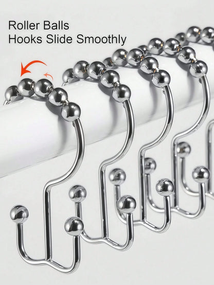 12PCS Shower Curtain Hooks – Rust-Resistant Metal Double-Glide Hooks For Bathroom Shower Rods & Curtains
