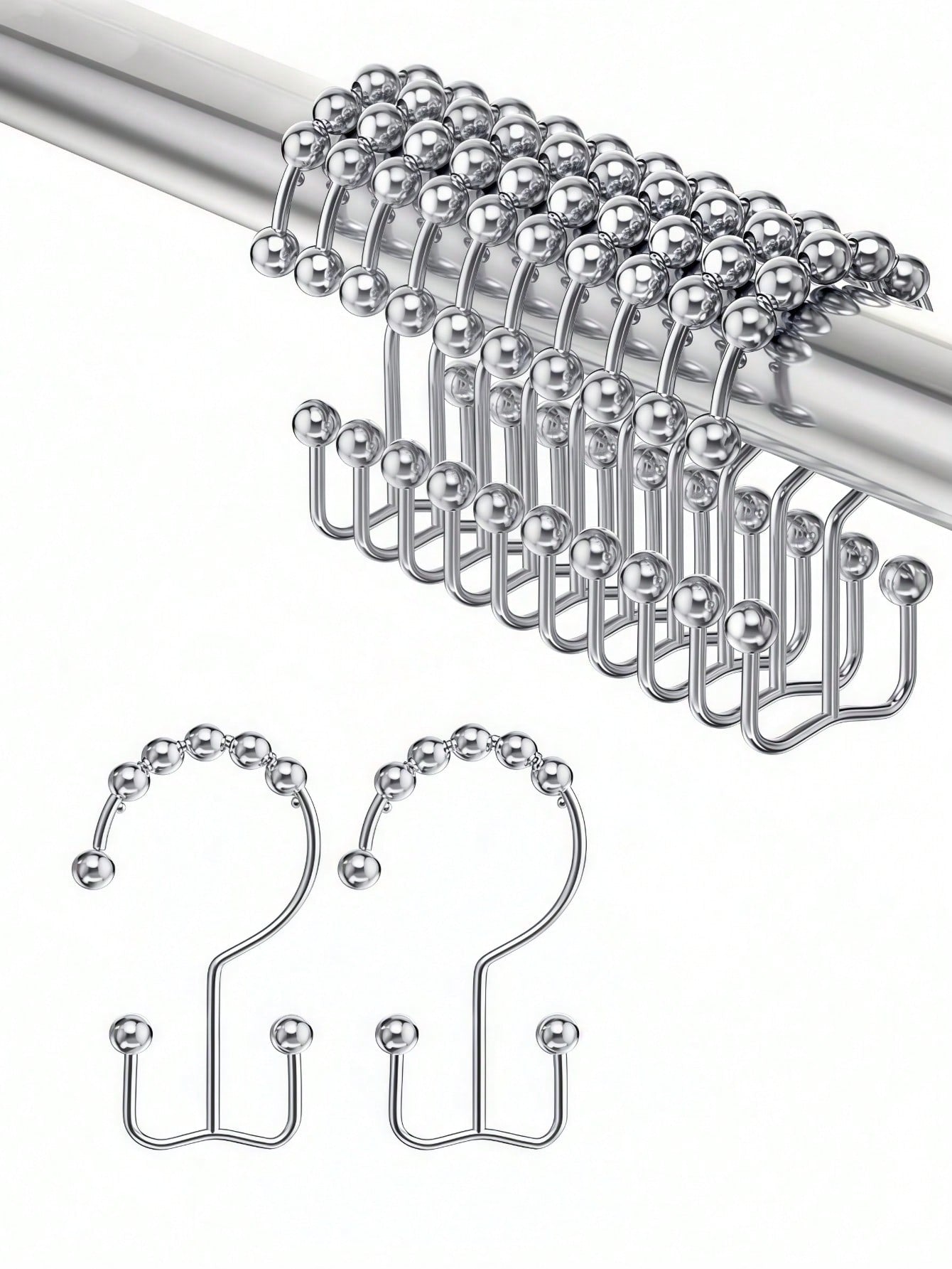 12PCS Shower Curtain Hooks – Rust-Resistant Metal Double-Glide Hooks For Bathroom Shower Rods & Curtains