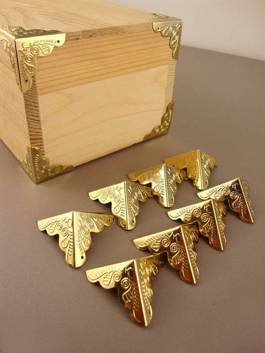 12pcs Yellow Vintage Triple Corner Decorative Protectors For Gift Box, Wooden Case, Cabinet Diy