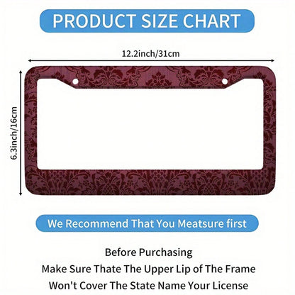 12x6inch Metal License Plate Frame- Burgundy Denim Pattern Design, Rust-Proof And Weather-Resistant Surface Treatment, Suitable For All Vehicles (US Standard Size), Durable Structure, Easy