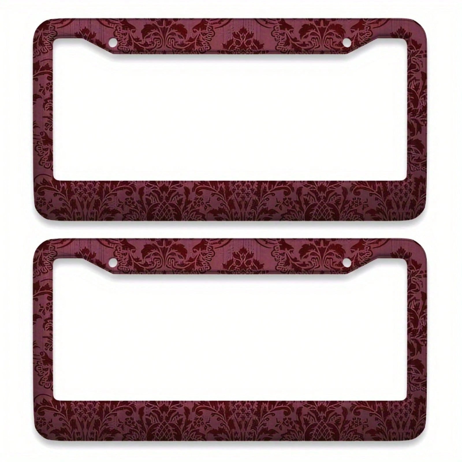 12x6inch Metal License Plate Frame- Burgundy Denim Pattern Design, Rust-Proof And Weather-Resistant Surface Treatment, Suitable For All Vehicles (US Standard Size), Durable Structure, Easy