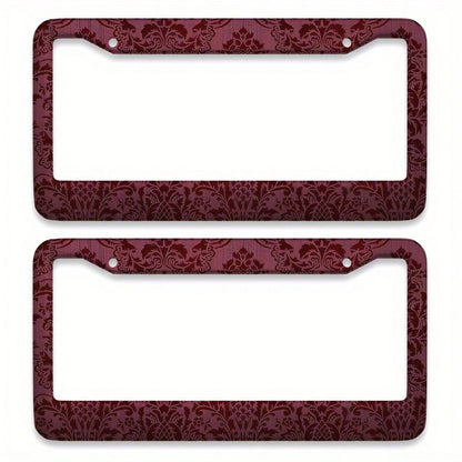 12x6inch Metal License Plate Frame- Burgundy Denim Pattern Design, Rust-Proof And Weather-Resistant Surface Treatment, Suitable For All Vehicles (US Standard Size), Durable Structure, Easy