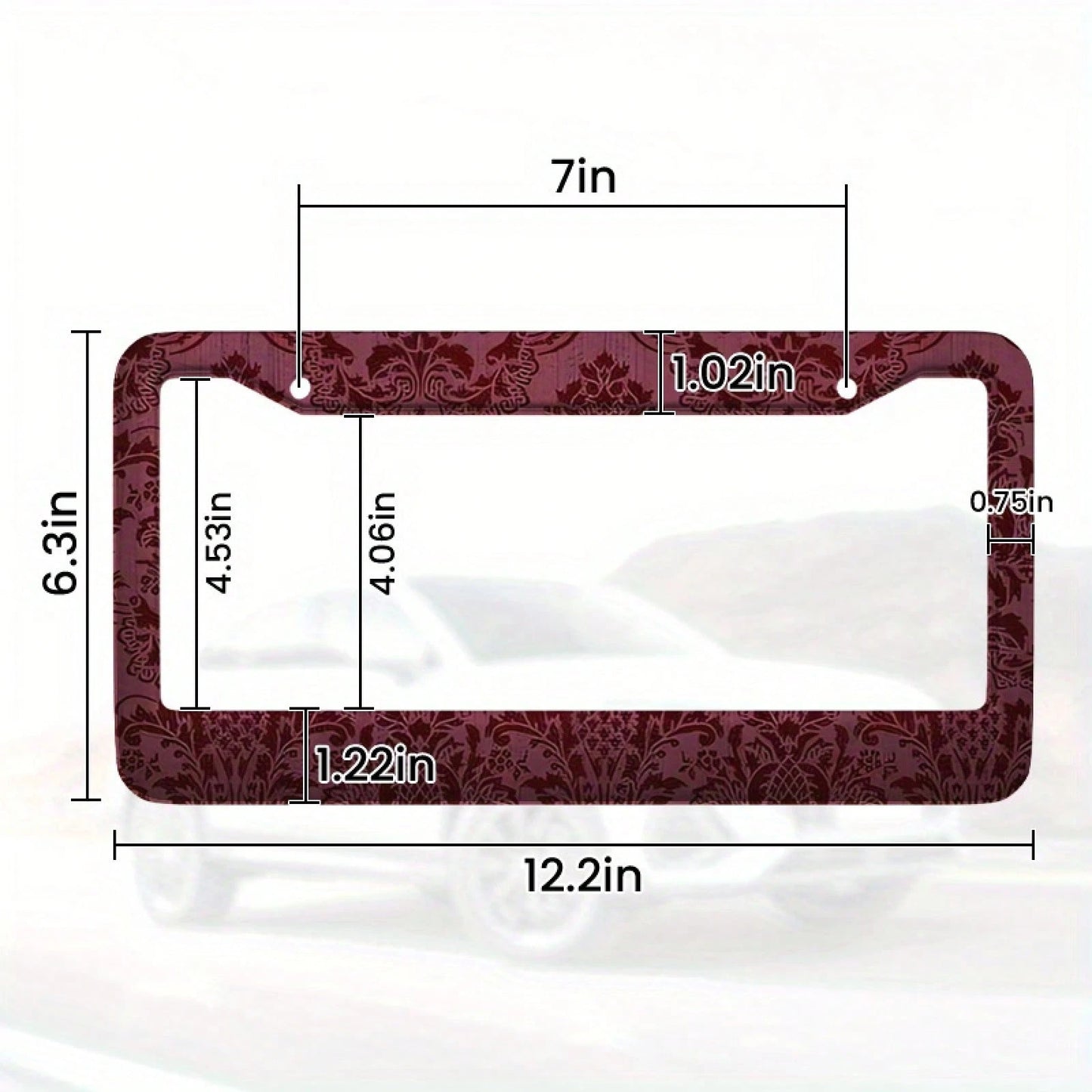 12x6inch Metal License Plate Frame- Burgundy Denim Pattern Design, Rust-Proof And Weather-Resistant Surface Treatment, Suitable For All Vehicles (US Standard Size), Durable Structure, Easy