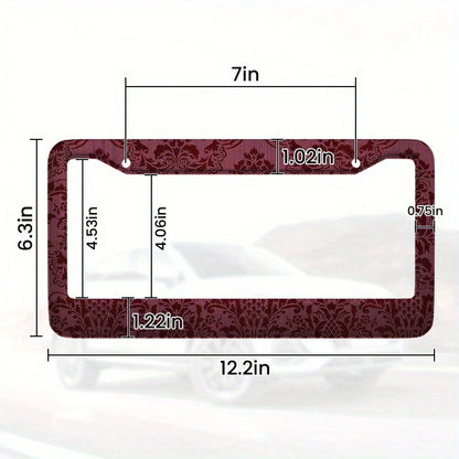 12x6inch Metal License Plate Frame- Burgundy Denim Pattern Design, Rust-Proof And Weather-Resistant Surface Treatment, Suitable For All Vehicles (US Standard Size), Durable Structure, Easy