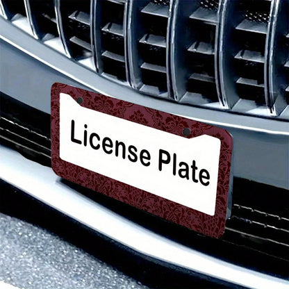 12x6inch Metal License Plate Frame- Burgundy Denim Pattern Design, Rust-Proof And Weather-Resistant Surface Treatment, Suitable For All Vehicles (US Standard Size), Durable Structure, Easy