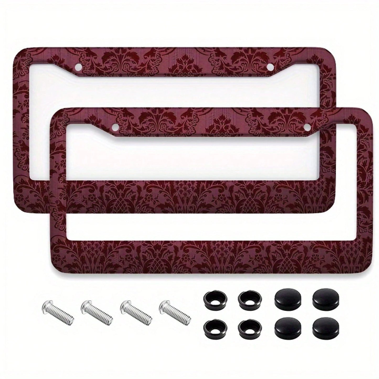 12x6inch Metal License Plate Frame- Burgundy Denim Pattern Design, Rust-Proof And Weather-Resistant Surface Treatment, Suitable For All Vehicles (US Standard Size), Durable Structure, Easy
