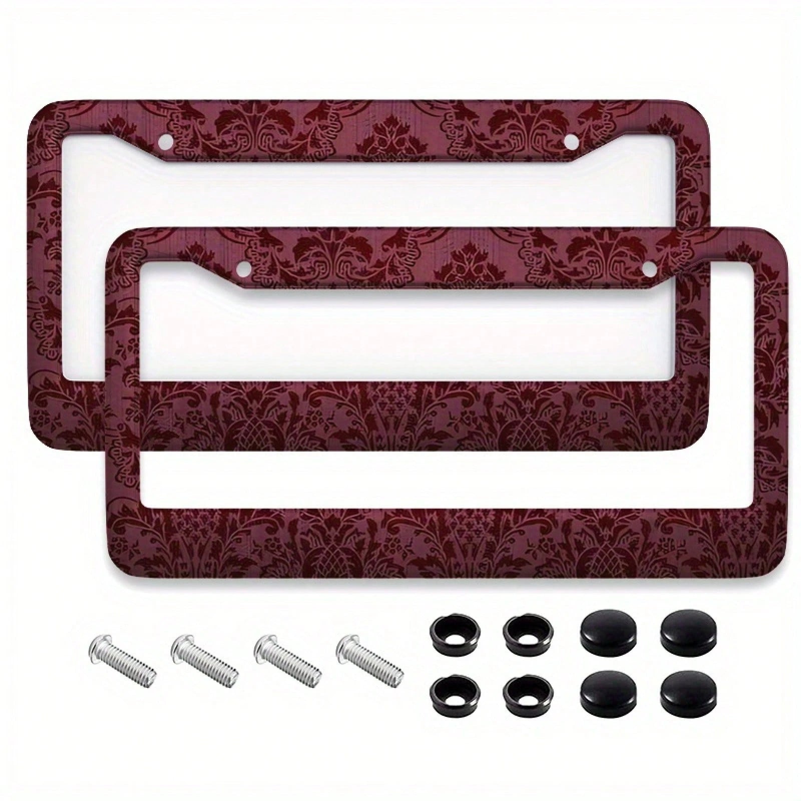 12x6inch Metal License Plate Frame- Burgundy Denim Pattern Design, Rust-Proof And Weather-Resistant Surface Treatment, Suitable For All Vehicles (US Standard Size), Durable Structure, Easy