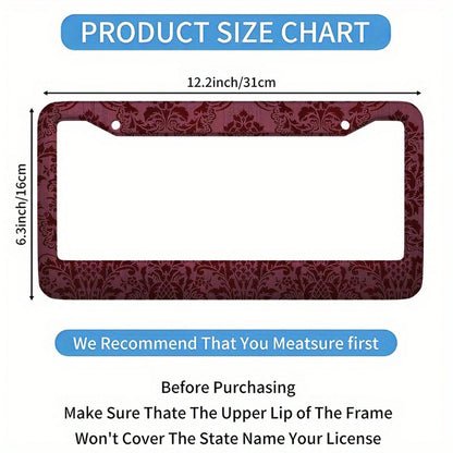 12x6inch Metal License Plate Frame- Burgundy Denim Pattern Design, Rust-Proof And Weather-Resistant Surface Treatment, Suitable For All Vehicles (US Standard Size), Durable Structure, Easy