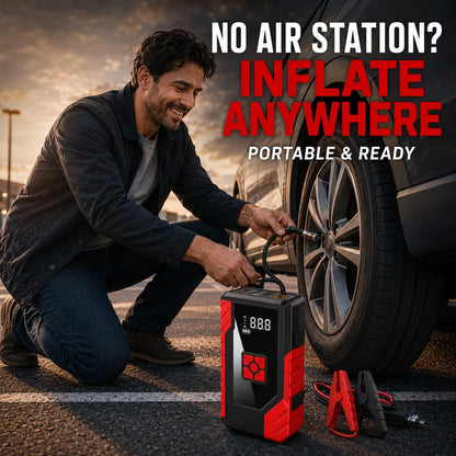 13000A 10-In-1 Car Jump Starter With 200PSI Air Compressor, Battery Pack, Digital Display, USB Power Bank, Emergency Flashlight, Jumper Cables & Inflation Adapters, Car Essentials & Tools For Men And
