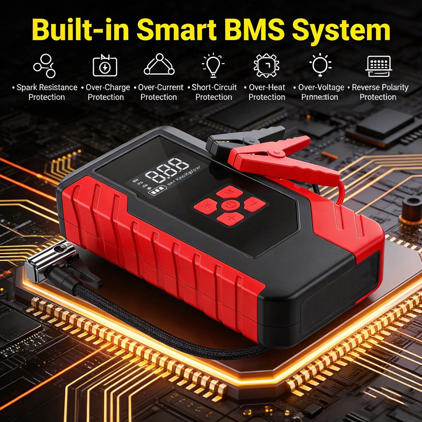 13000A 10-In-1 Car Jump Starter With 200PSI Air Compressor, Battery Pack, Digital Display, USB Power Bank, Emergency Flashlight, Jumper Cables & Inflation Adapters, Car Essentials & Tools For Men And