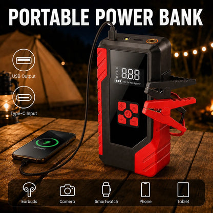 13000A Roadside Rescue Jump Box With 200 PSI Air Pump, 12V Car Battery Booster, Digital Tire Pressure Gauge, Smart Clamps, USB Charging & Emergency LED, Clear-Case Portable Kit For Cars, SUVs, Pickups