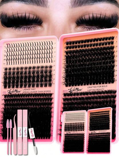 1360PCS/680PCS DD Curl Lash Clusters Kit With Ultra-Dense, Waterproof, Long-Lasting Lashes, Velure, Fairy, Flora, Muse Styles, 50D/80D/100D/120D, Hybrid Volume Look, Beginner-Friendly,Includes Lash Gl