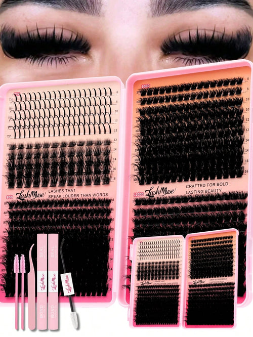 1360PCS/680PCS DD Curl Lash Clusters Kit With Ultra-Dense, Waterproof, Long-Lasting Lashes, Velure, Fairy, Flora, Muse Styles, 50D/80D/100D/120D, Hybrid Volume Look, Beginner-Friendly,Includes Lash Gl