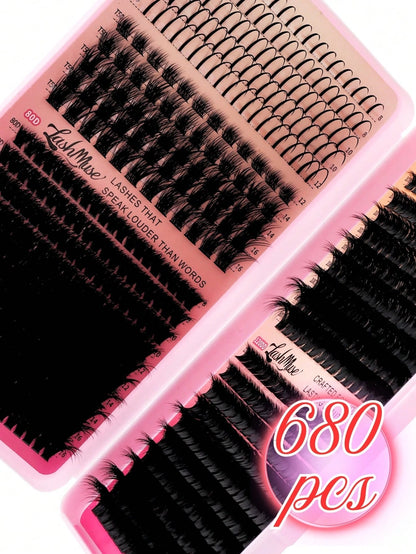 1360PCS/680PCS DD Curl Lash Clusters Kit With Ultra-Dense, Waterproof, Long-Lasting Lashes, Velure, Fairy, Flora, Muse Styles, 50D/80D/100D/120D, Hybrid Volume Look, Beginner-Friendly,Includes Lash Gl