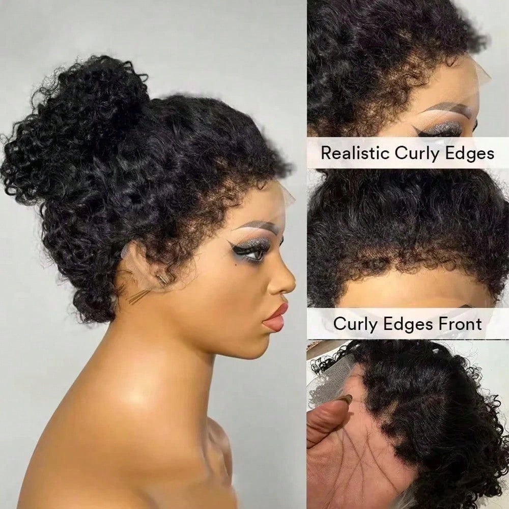 13x4 Jerry Curly Lace Front Wigs Human Hair-Brazilian Human Hair Wig Natural Full Edges Lace Pre-Plucked Lace Wig With Baby Hair For Women Ear To Ear HD Lace For Natural Color