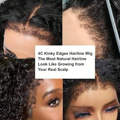 13x4 Jerry Curly Lace Front Wigs Human Hair-Brazilian Human Hair Wig Natural Full Edges Lace Pre-Plucked Lace Wig With Baby Hair For Women Ear To Ear HD Lace For Natural Color
