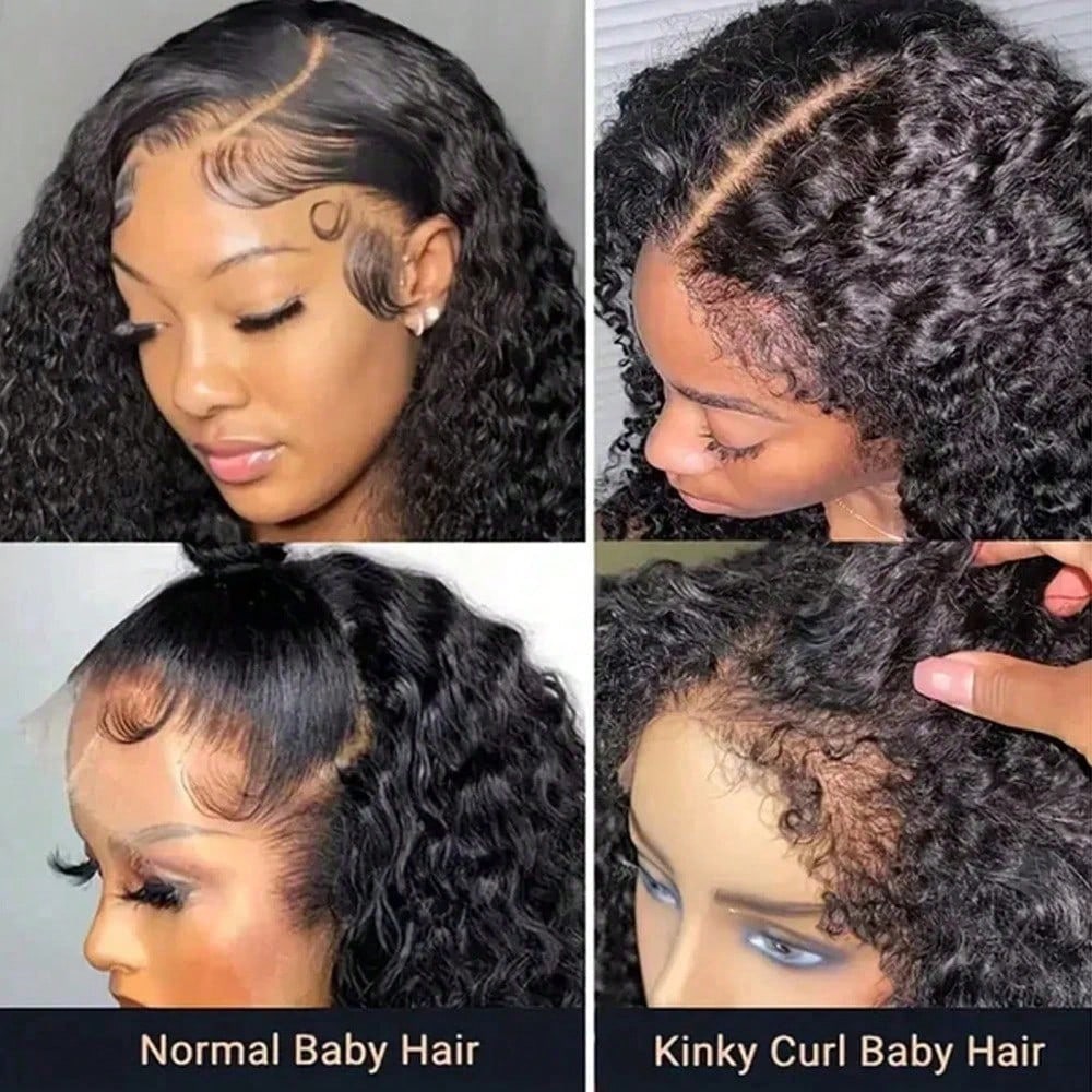 13x4 Jerry Curly Lace Front Wigs Human Hair-Brazilian Human Hair Wig Natural Full Edges Lace Pre-Plucked Lace Wig With Baby Hair For Women Ear To Ear HD Lace For Natural Color